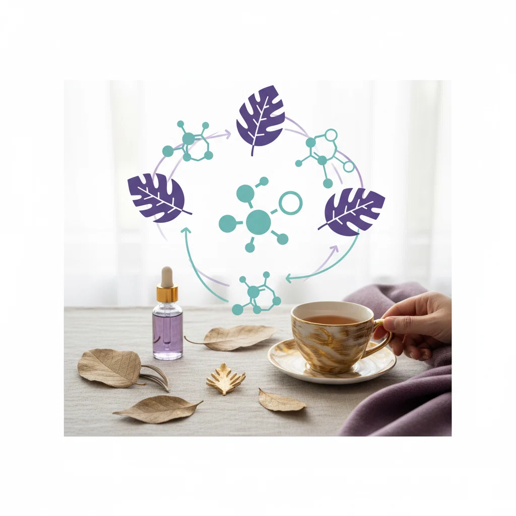 Clean botanical and metabolic cycle illustration - supplement for normal macronutrient metabolism